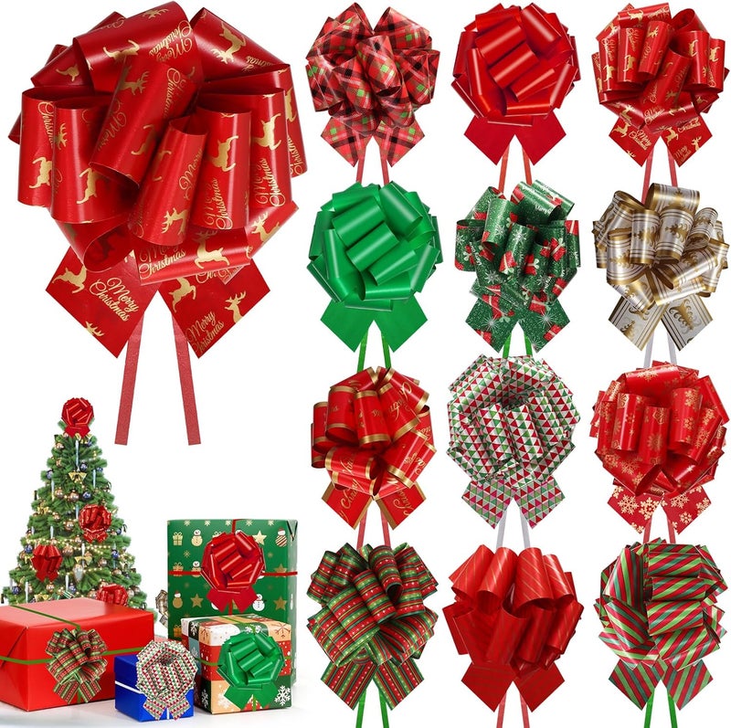 Deffdns 12 PCS Christmas Bows for Gift Wrapping,5 inch Large Xmas Holiday Pull Bows for Present,Gift Baskets,Wine Bottles,Bouquet,Christmas Wrapping Decorations [Mix Color] - Image 1